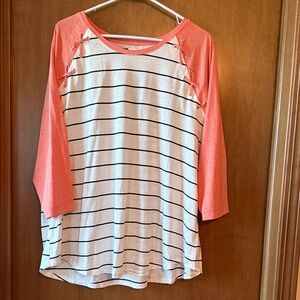 Striped Coral and White Women's Top